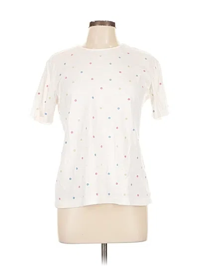 Pre-owned Talbots Short Sleeve Top Ivory Hearts Pattern Crew Neck Tops In White