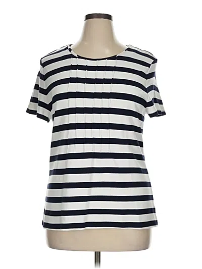 Pre-owned Talbots Short Sleeve Top Ivory Stripes Pattern Keyhole Neckline Tops In White
