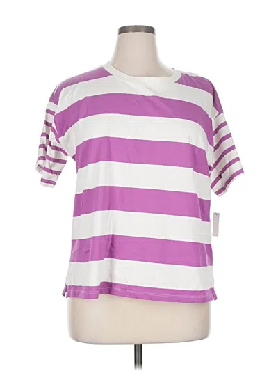 Talbots Short Sleeve Top Purple Stripes Pattern Crew Neck Tops