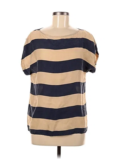 Pre-owned Talbots Short Sleeve Top Tan Stripes Pattern Boatneck Tops In Brown