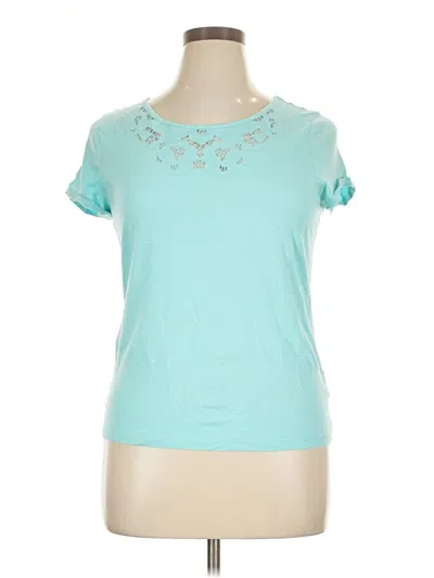 Pre-owned Talbots Short Sleeve Top Teal Keyhole Neckline Tops In Blue