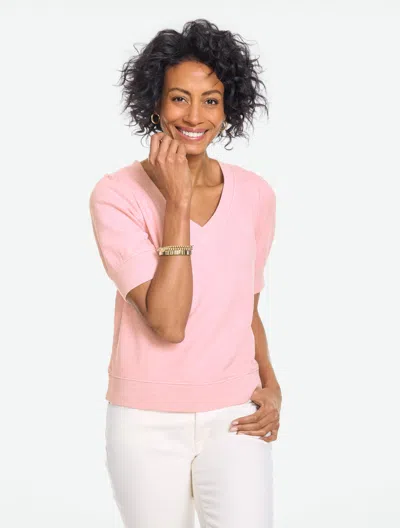 Talbots Short Sleeve V-neck Sweatshirt - Vesper/pink Sand - Xs