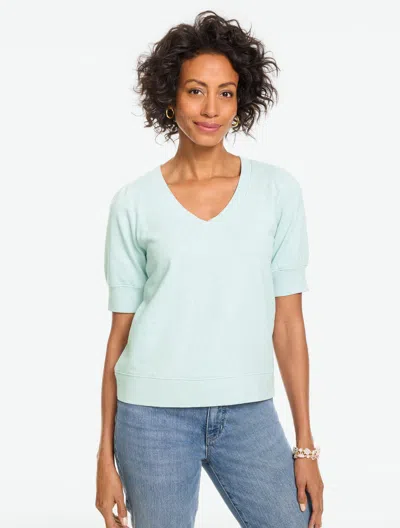 Talbots Short Sleeve V-neck Sweatshirt - Vesper/spring Frost - Xs  In Blue
