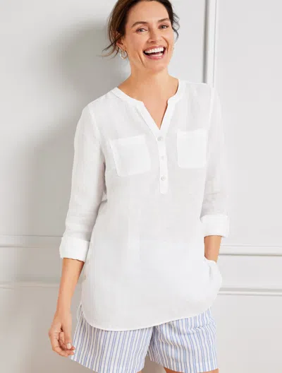 Talbots Side Button Linen Band Collar Popover Shirt - White - 3x