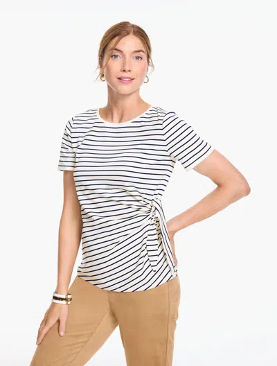 Talbots Side Tie Crewneck T-shirt - Luna Stripe - Pearl White/indigo - Xs - 100% Cotton  In Gray