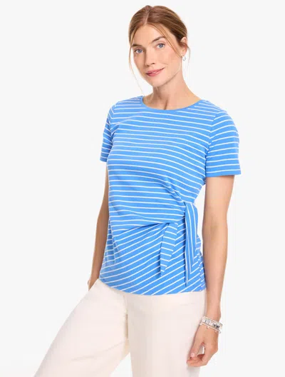 Talbots Side Tie Crewneck T-shirt - Luna Stripe - Wildflower Blue/ivory - Xs - 100% Cotton