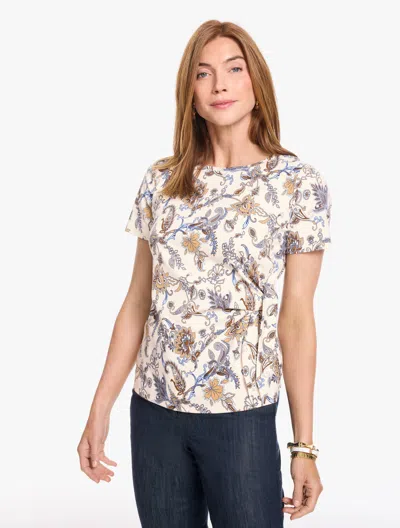 Talbots Side Tie Crewneck T-shirt - Serene Paisley - Ivory - Xs - 100% Cotton  In Neutral
