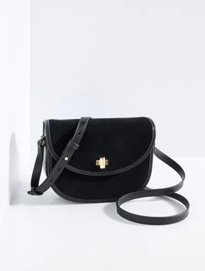 Talbots Sierra Suede Polished Saddle Bag - Black - 001