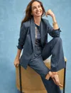 Talbots Single Button Blazer - Pinstripe - Navy Blue/ivory - 2  In Blue