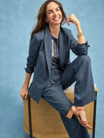 Talbots Single Button Blazer - Pinstripe - Navy Blue/ivory - 2  In Navy Blue,ivory