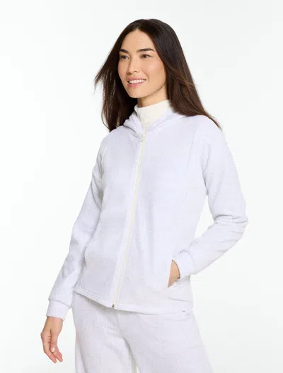 Talbots Sky Lounge Velour Full-zip Hoodie - Cloud Heather - Xs  In White