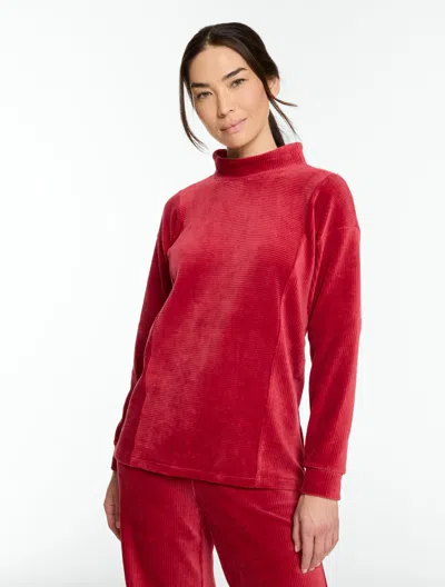 Talbots Sky Lounge Velour Mockneck Pullover Sweater - Karanda Red - Xs