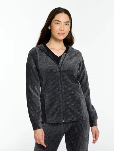 Talbots Sky Lounge Velour Sparkle Full-zip Hoodie - Heathered Black - Xs  In Gray
