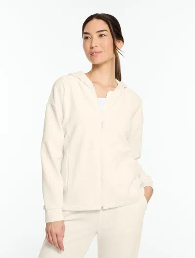 Talbots Sky Lounge Velour Sparkle Full-zip Hoodie - Ivory - Xs  In Neutral