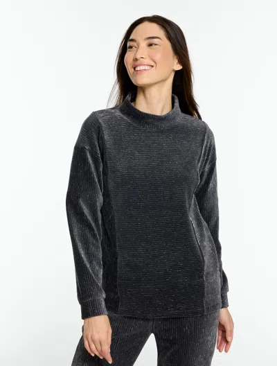 Talbots Sky Lounge Velour Sparkle Mockneck Pullover Sweater - Heathered Black - Xs  In Gray