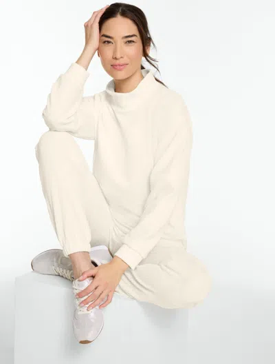 Talbots Sky Lounge Velour Sparkle Mockneck Pullover Sweater - Ivory - Xs  In Neutral