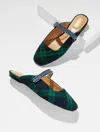Talbots Sloane Embellished Mules - Black Watch Plaid - Indigo - 11m  In Green
