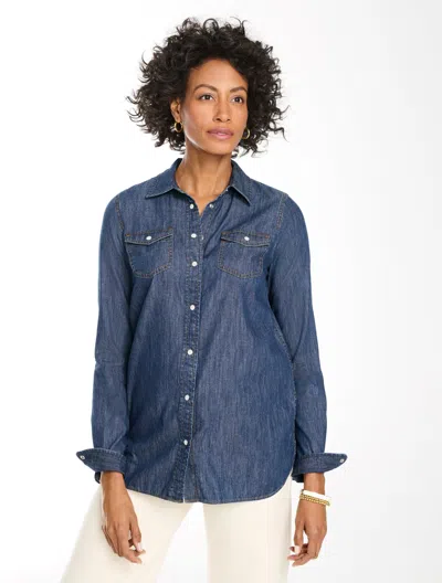 Talbots Snap Button Denim Shirt - Caspian Blue Wash - Xs