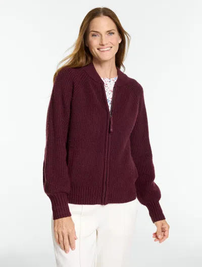 Talbots Soft Cable Knit Bomber Jacket - Rich Burgundy - Xs