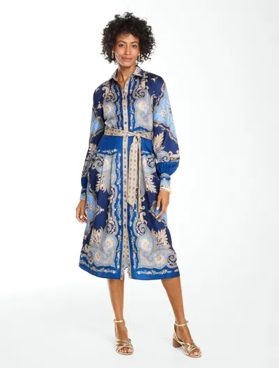 Talbots Soft Fit & Flare Shirtdress - Paisley Sky - Rich Navy Blue/limoges - 4  In Rich Navy Blue,limoges