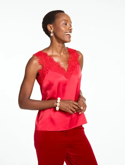 Talbots Soft Satin Charmeuse Lace Shell Sweater - Red - Xs