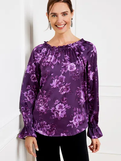 Talbots Soft Satin Charmeuse Off-the-shoulder Top - Rich Amethyst - 1x