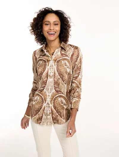 Talbots Soft Satin Charmeuse Shirt - Ravishing Paisley - Tan - Small