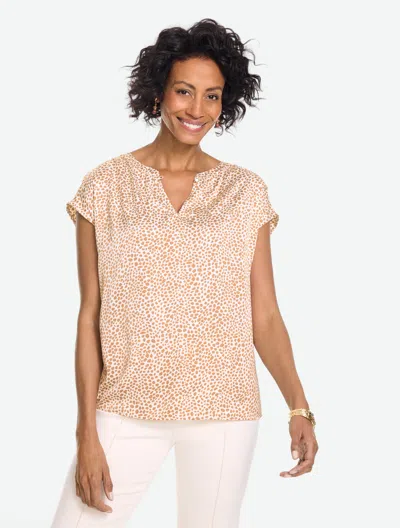 Talbots Soft Satin Charmeuse Split Neck Top - Mini Leopard - Ivory/cafe Au Lait - Xs  In Multi