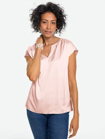 Talbots Soft Satin Charmeuse Split Neck Top - Pink Champagne - Xs
