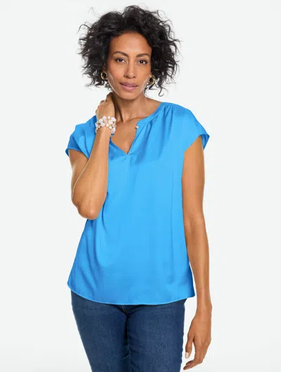 Talbots Soft Satin Charmeuse Split Neck Top - Wildflower Blue - Xs