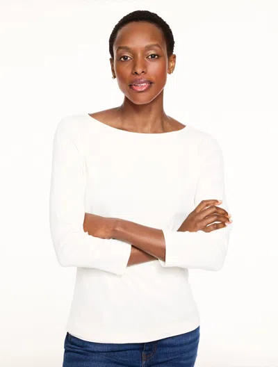 Talbots Solid Bateau Neck T-shirt Pima Cotton - White - Medium