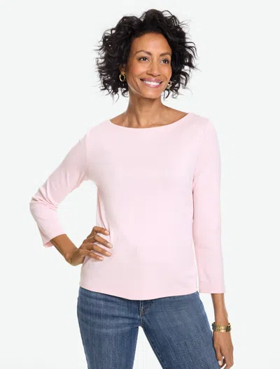 Talbots Solid Bateau Neck T-shirt Pima Cotton - Delicate Rose - Xs  In Pink