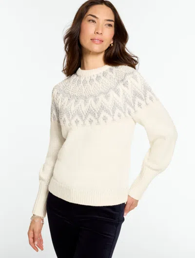 Talbots Sparkling Fair Isle Crewneck Sweater - Ivory/silver - Xs  In White