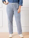 Talbots Plus Size - Straight Leg Drawstring Pants - Railroad Stripe - Navy Blue/white - X  In Navy Blue,white