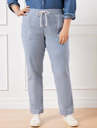 Talbots Plus Size - Straight Leg Drawstring Pants - Railroad Stripe - Navy Blue/white - X  In Navy Blue,white