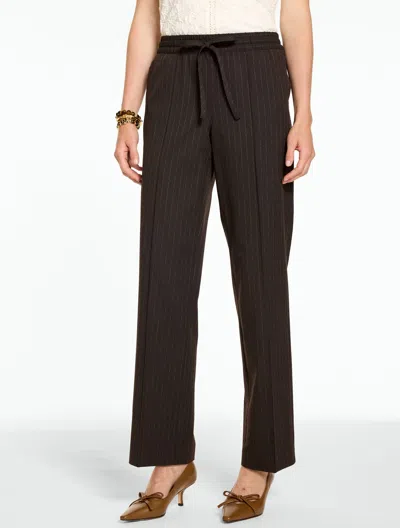 Talbots Straight Leg Pull-on Pants - Pickstitch Pinstripe - Brown - Xs