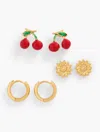 Talbots Summer Charm Stud Earring Set - Hot Coral/gold - 001  In Hot Coral,gold