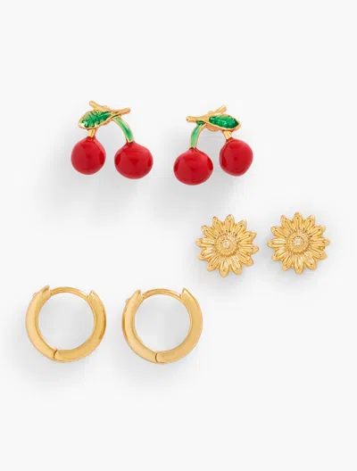 Talbots Summer Charm Stud Earring Set - Hot Coral/gold - 001  In Hot Coral,gold