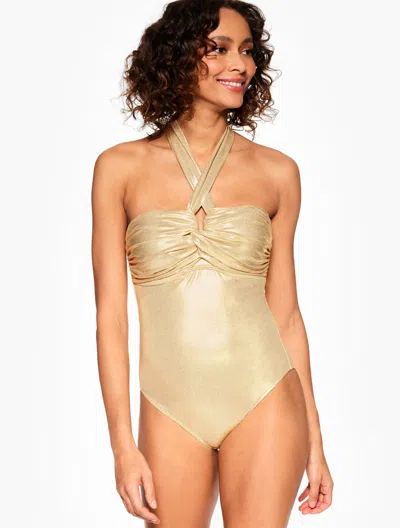 Talbots Sun Ocean Sand Ruched Halter One Piece - Metallic - Liquid Gold - 6