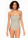 Talbots Sun Ocean Sand Ruched Side One Piece - Gingham - Burnt Olive - 10  In Burnt Olive