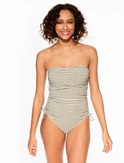Talbots Sun Ocean Sand Ruched Side One Piece - Gingham - Burnt Olive - 10
