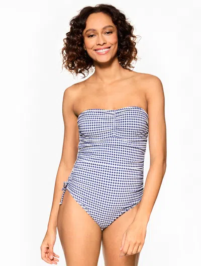 Talbots Sun Ocean Sand Ruched Side One Piece - Gingham - Ink - 12