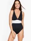 Talbots Misses - Sun Ocean Sand V-neck One Piece - Colorblock - Black/white - 10  In Black,white