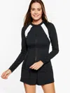 Talbots Misses - Sun Ocean Sand Zip Front Jacket - Colorblock - Black/white - 14  In Black,white