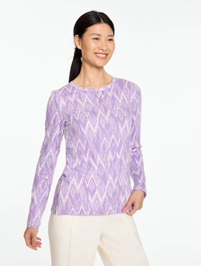 Talbots Supersoft Jersey Long Sleeve Crewneck T-shirt - Abstract Print - True Purple/ivory - Xs  In True Purple,ivory