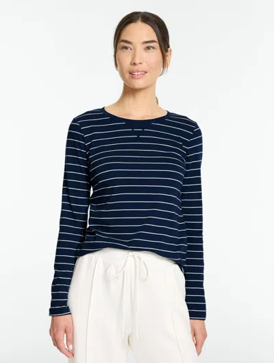Talbots Supersoft Jersey Long Sleeve Crewneck T-shirt - Bristol Stripe - Indigo/ivory - Xs  In Indigo,ivory
