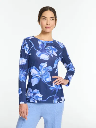 Talbots Supersoft Jersey Long Sleeve Crewneck T-shirt - Brushed Floral - Ink - Xs