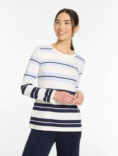 Talbots Supersoft Jersey Long Sleeve Crewneck T-shirt - Doncaster Stripe - Belair Blue - Small