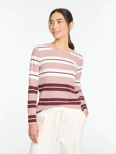 Talbots Supersoft Jersey Long Sleeve Crewneck T-shirt - Doncaster Stripe - Pink Champagne - Xs