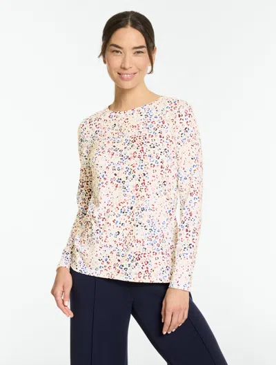 Talbots Supersoft Jersey Long Sleeve Crewneck T-shirt - Leopard Kaleidoscope - Ivory - Xs